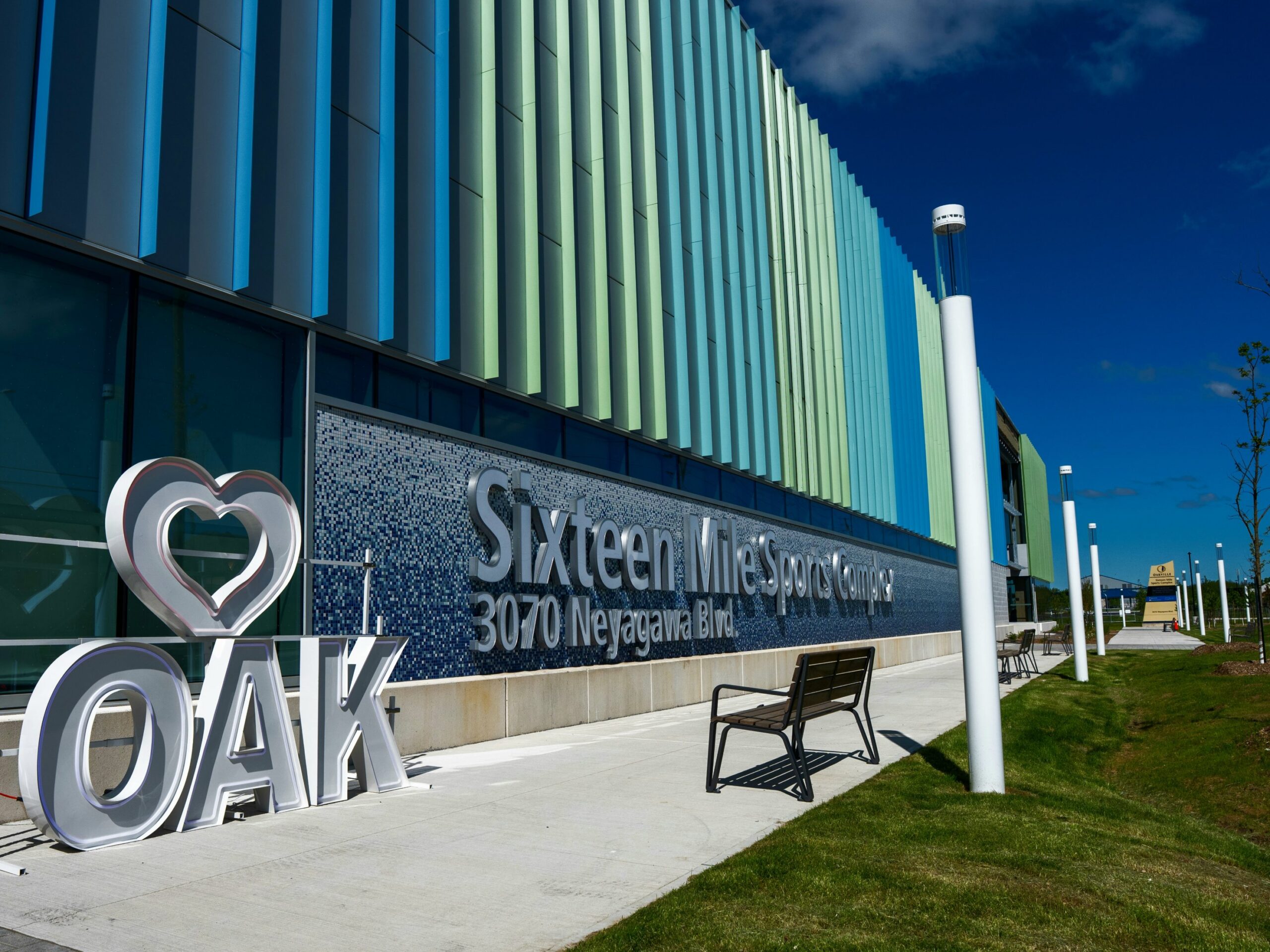 Sixteen Mile Sports Complex with heart and OAK marquee letters