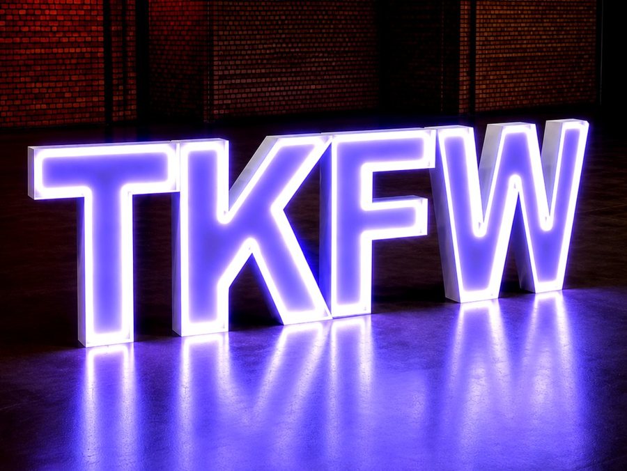 Neon TKFW letters at Toronto Kids Fashion Week, Sheraton Centre, Toronto