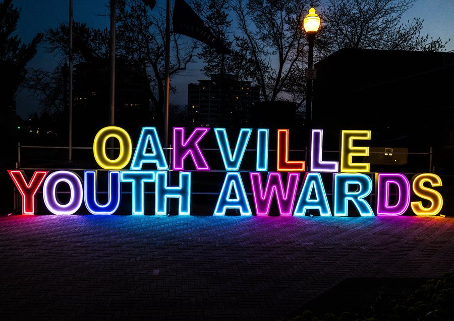 Glowing letters at the Oakville Youth Awards, Oakville Centre