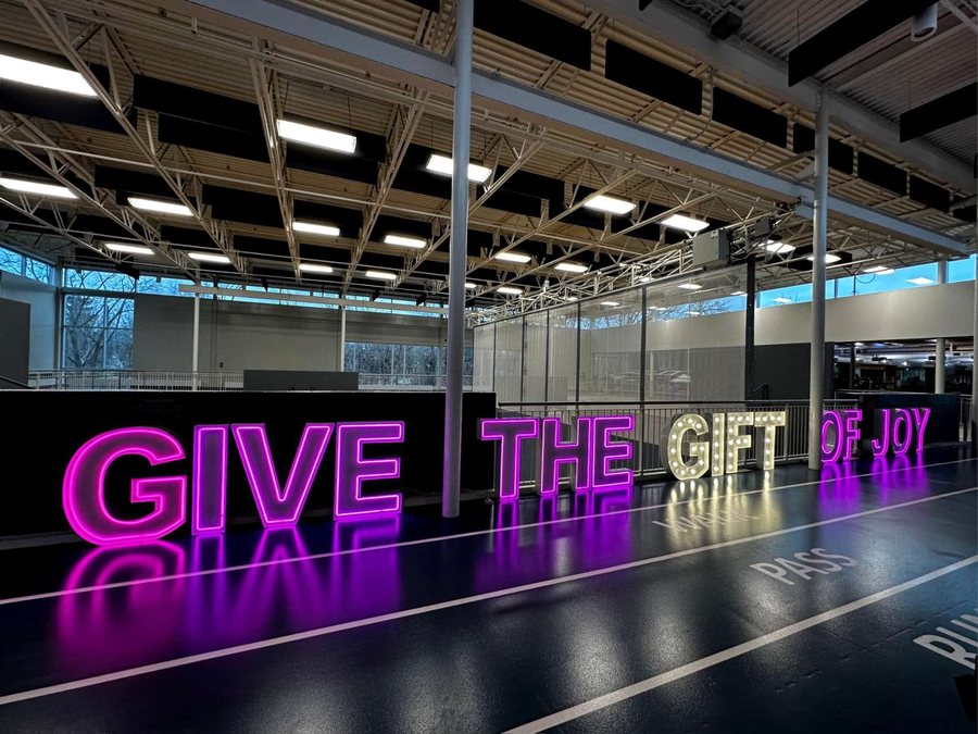 Neon sign at the YMCA Give the Gift of Joy fundraiser, Oakville